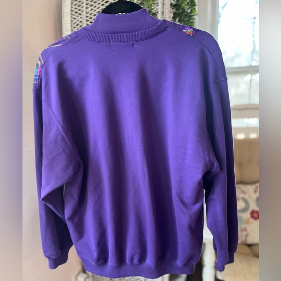 VINTAGE Blast Purple Long Sleeved Eclectic 80s Grandmacore Sweater Retro Large - Picture 4 of 11